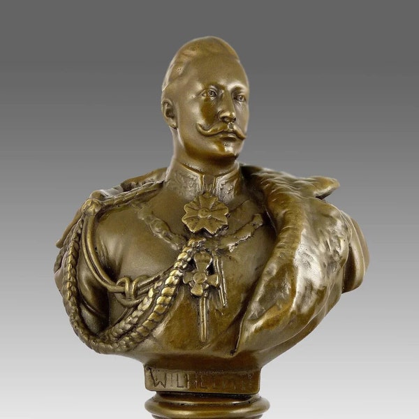 Große Kaiser Wilhelm II. - Bronzebüste signiert - König von Preußen - Deutscher Kaiser - Bronze Statue - Militaria