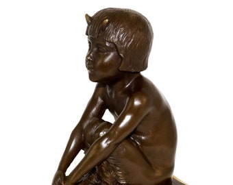 Art Deco sculpture - Un faune assis (1930) - Satyr / Faun / Devil - Bronze figure - Bronze sculpture - Decoration - Statue - Figure