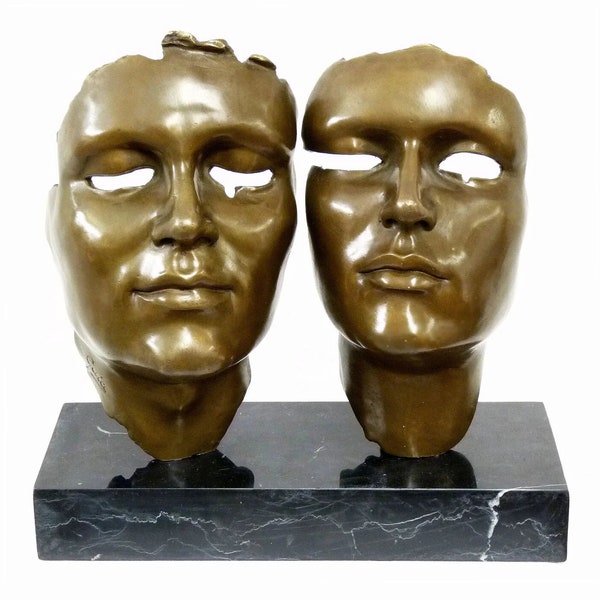 Modern Art Bronzeskulptur - signiert Miguel Guía - Masken - Two Faces - Bronzefigur - Skulptur