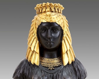 Egyptian Cleopatra Bronze Bust - Greek Statue - Signed Milo - Egypt - Statue - Sculpture - Gold