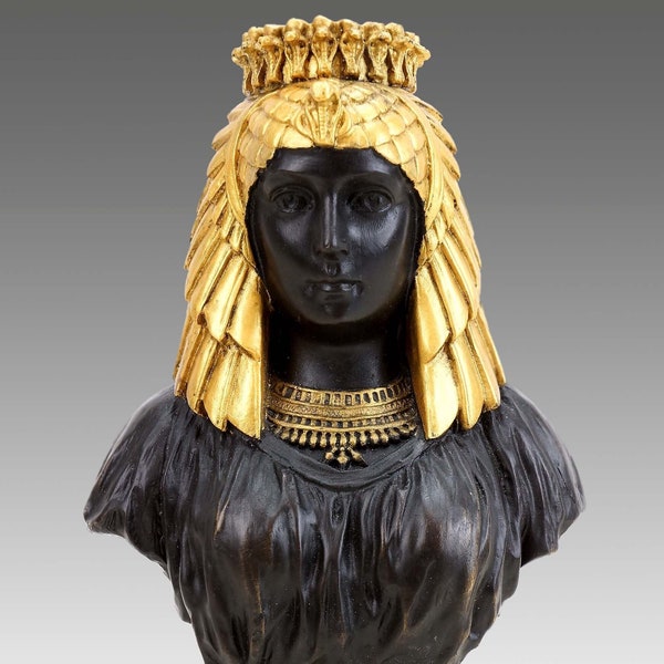 Ägyptische Kleopatra Bronze Büste - Griechische Statue - signiert Milo - Ägypten - Statue - Skulptur - Gold