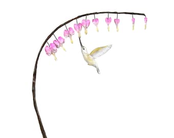 Bird bronze hummingbird on a bud - Limited bronze sculpture by Martin Klein - Modern Art