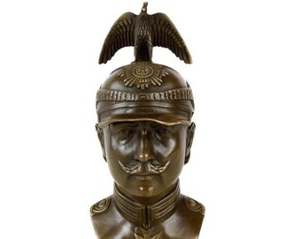 Kaiser Wilhelm II bronze bust with parade helmet Prussia - Eagle helmet - signed - King of Prussia - Bronze figure - Militaria Germany