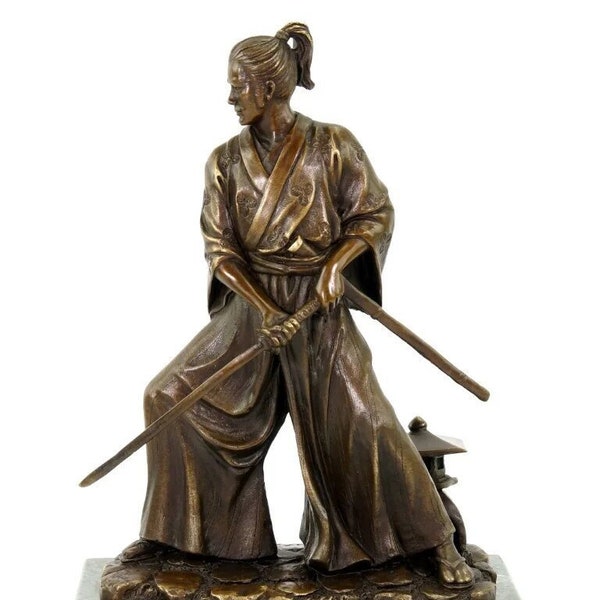 Samouraï en bronze avec épée - statue en bronze limitée - signée Milo - décoration Asie - sculpteur portugais - figure en bronze - sculpture en bronze