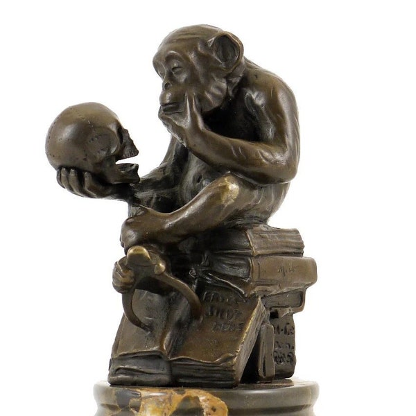 Bronzefigur - Affe mit Schädel - Milo - Portugiesischer Bildhauer - Wolfgang Hugo Rheinhold - Tierbronzefigur