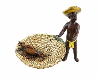 Vienna bronze fisherman with lobster - hand-painted - angler sculpture - bronze figure crayfish - Lobster Hunter