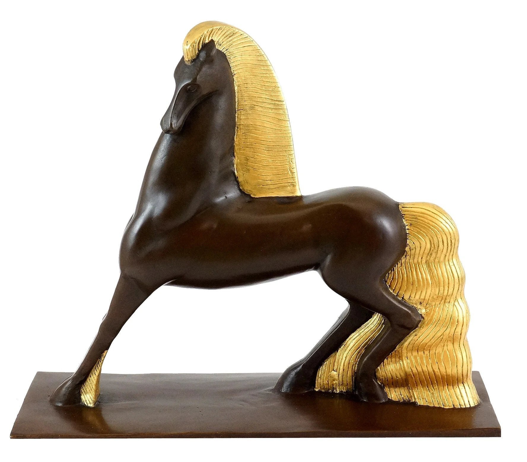 Décoration de table ORE International statue de cheval en polyrésine argent  et or K-4291D