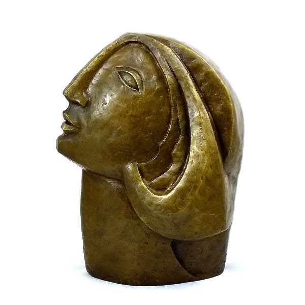 Moderne Bronzeskulptur - Kubistischer Frauenkopf - nach Picasso - Modern Art Bronzefigur - Womens Head