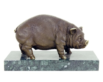 Cochon en bronze / Cochon domestique - Statue en bronze - Sculpture de Bugatti - Décoration de boucher - Décor de saucisses