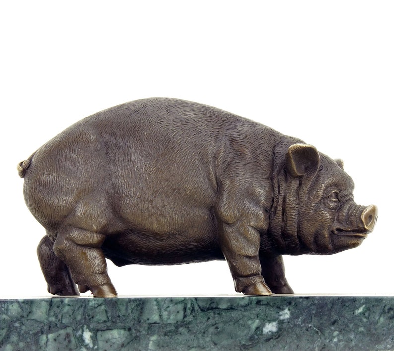 Bronze Pig / Domestic Pig Bronze Statue Sculpture by Bugatti Butcher Decoration Sausage Decor Butcher shop decoration image 2