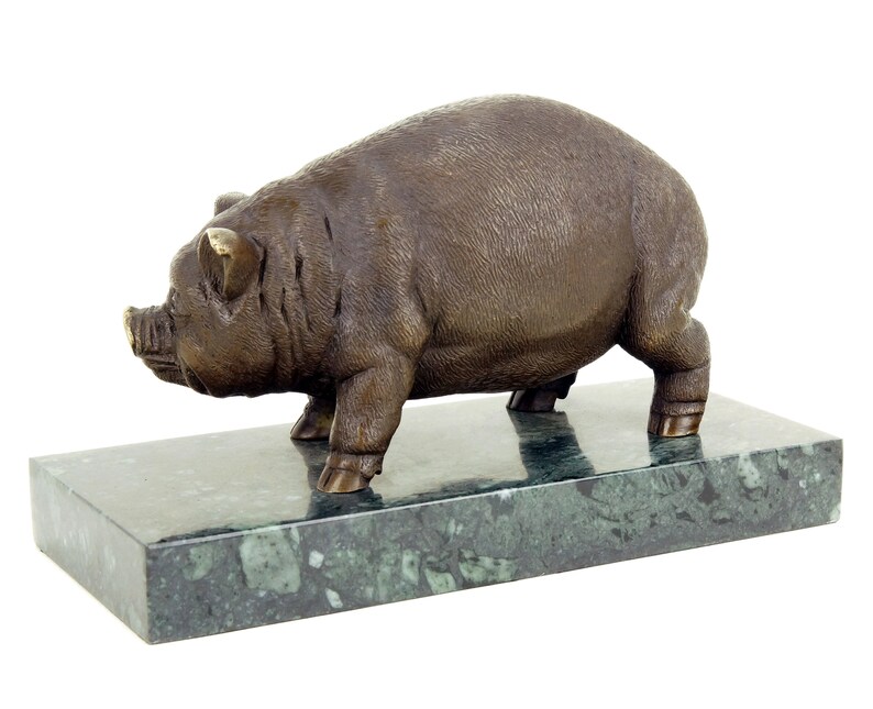 Bronze Pig / Domestic Pig Bronze Statue Sculpture by Bugatti Butcher Decoration Sausage Decor Butcher shop decoration image 6