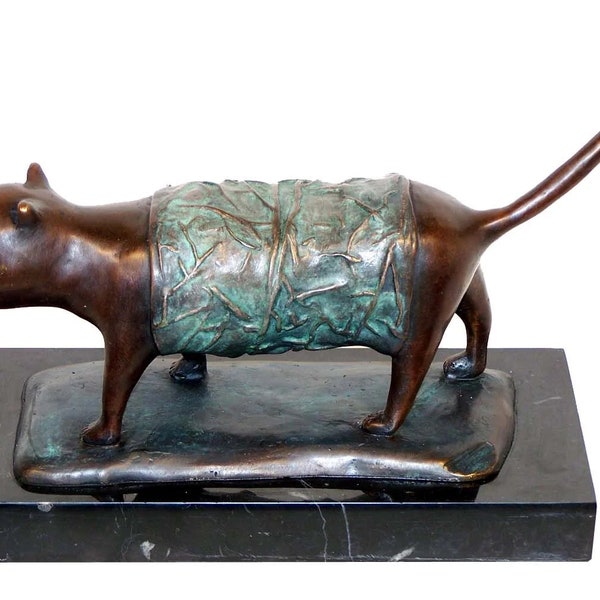 Modern Art Bronzefigur - XXL Katze auf Marmor - signiert Milo - Skulptur - Tier Statue