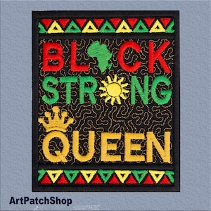 Black Strong Queen Patch – African Pride Embroidered Iron-On Badge – Afrocentric Power Design for Jackets, Bags & Vests. Size: 3,6x3 inches.