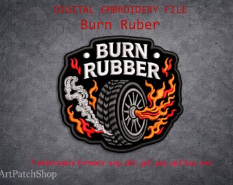 Burn Rubber Embroidery Design Tire Flame, Biker Patch File, Motorcycle Racing Embroidery, Car Drift Design, Machine Embroidery.