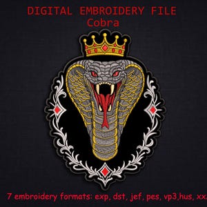 Cobra Embroidery Design Large Back Patch, King Snake Machine Embroidery File, Gothic Snake Jacket Back Design, Digital Download
