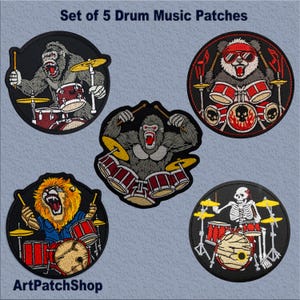 Drummer Patch Bundle – Embroidered Iron-On Appliqués for Music Lovers & Band Fans. Pocket size.