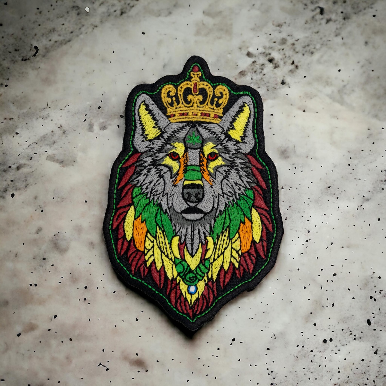 Wolf Embroidered Patch Set – Biker Wolf, Rasta Wolf, Angry Wolf, Gold ...