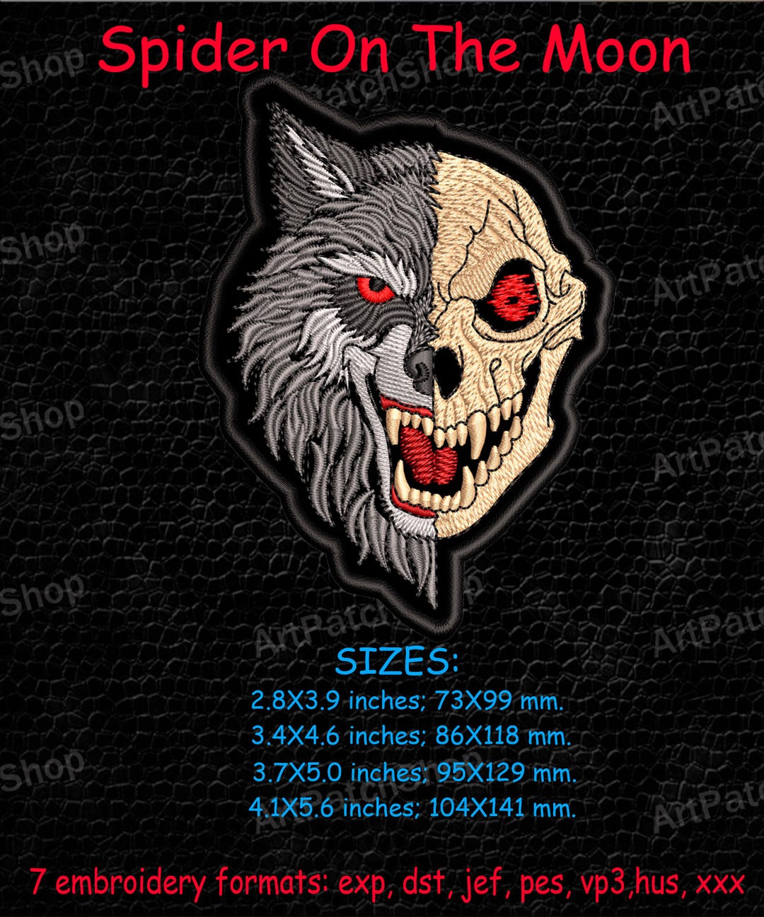 Wolf Skull Embroidery Design – Half Wolf Half Skull Machine Embroidery ...