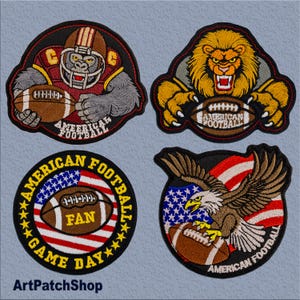 Embroidered Football Patch Set – Roaring Lion, Tough Gorilla, Eagle with Flag & Game Day Fan Badge – Iron-On Animal Sports Patches