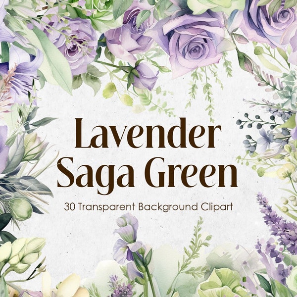 Lavender and Saga Green Floral Watercolor Clipart,Lilac Plum Flower PNG Transparent Background,Mint Greenery Wedding Bouquets,Commercial Use