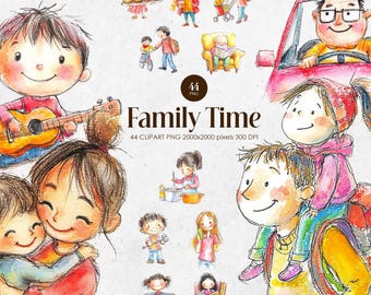 Familie Clipart, Aquarell Familie PNG, süße Eltern Kinder Illustration, glückliche Familie, Mama Papa Kinder Clip Art Bundle Hand zeichnen Doodle Art