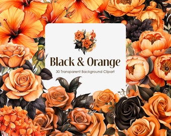 Vibrant Orange Flowers Watercolor Clipart,Sunny Citrus Floral Illustrations PNG Transparent Background,Bright Summer Wedding Bouquets
