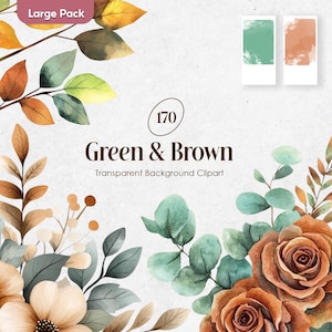Groene en bruine bloem PNG aquarel clipart valt seizoen bloemen clipart salie groen bruidsboeketten oranje bruine bloem rozen Daisy