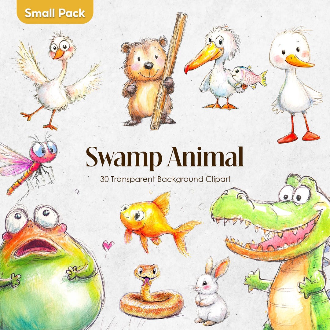 Swamp Animal Kid Hand Draw Clipart Bundle,baby Nursery Graphics Set ...