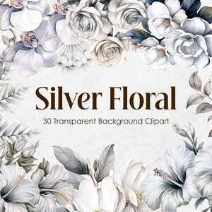 Silber Blumen PNG weiße Blume Aquarell Clipart, sofortiger Download, silbrige Blumen, Scrapbook Lieferungen Hochzeit Bouquet kommerzielle Nutzung