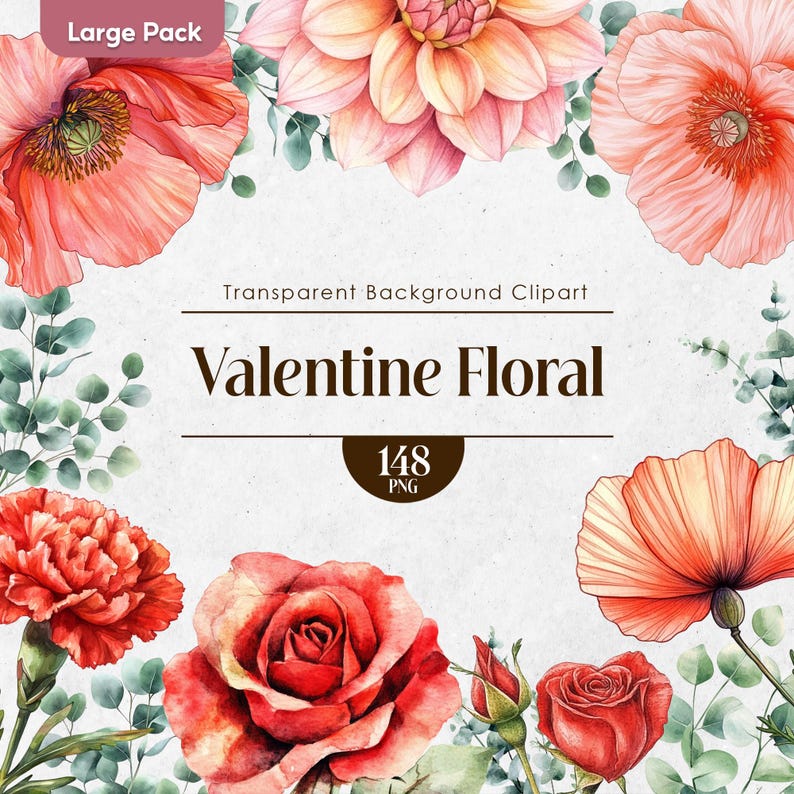 Valentine Day Flowers Watercolor Clipart Set | Romantic Red Rose ...