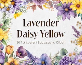 Watercolor Lavender & Daisy Clipart Set | Floral PNG (Digital Download)