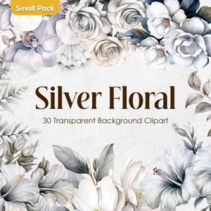 Clipart de aquarela de flor branca PNG floral prateado, download instantâneo, flores prateadas, suprimentos para scrapbook, buquê de casamento, uso comercial