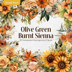 Olijfgroen koperbruine bloem aquarel clipart | Baksteen brons bloemen png PNGEgg | Transparante mosgroene kastanjebruine bruidsboeketten commercieel gebruik