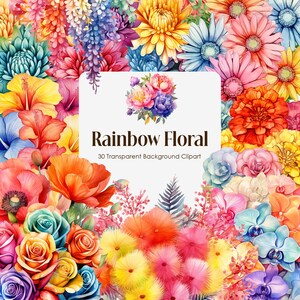 Lebendige Regenbogen Blumen Aquarell Clipart Bundle, blühende PNG transparenten Hintergrund, bunte stolz Hochzeitssträuße Digital Art