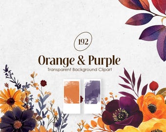 Orange & Purple Floral Clipart: Gothic Halloween Bouquet (PNG Digital Download)