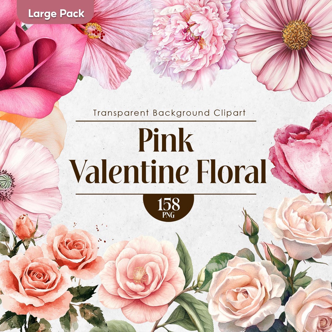 Pink Floral Watercolor Clipart Set: Valentine's Day PNG Graphics ...