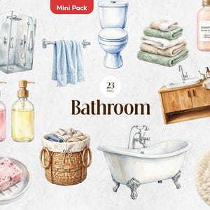 Clipart di bagno ad acquerello - Accessori essenziali per la doccia spa PNG - Arredamento e decorazioni per il bagno