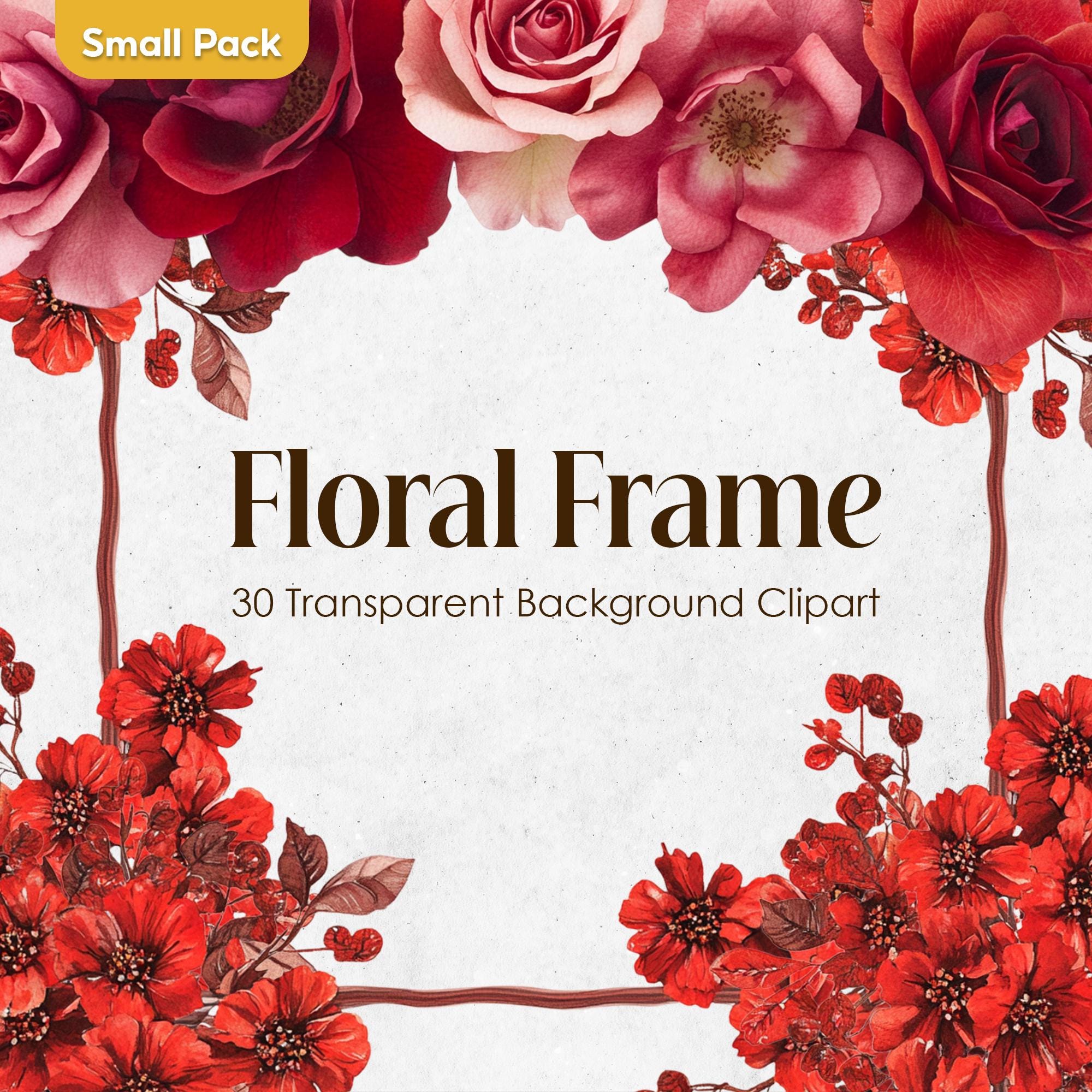 Red Flowers Frame Watercolor Clipart Set,rose Floral Border PNG ...