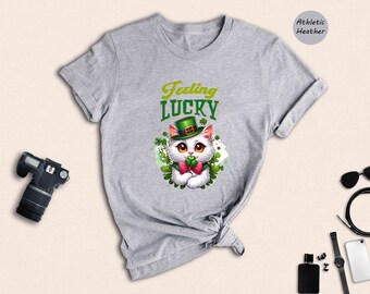 Feeling Lucky Cat Shirt, Saint Patrick Cat Shirt, Lucky Cat Shirt, St. Patricks Day Shirt, Cat Lover Shirt, Lucky Cat