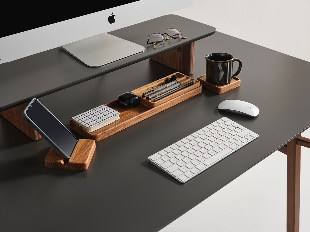 Set of 4 Work Desk Organizer, Wooden Study Desk Organizer Set Wood Desk ...