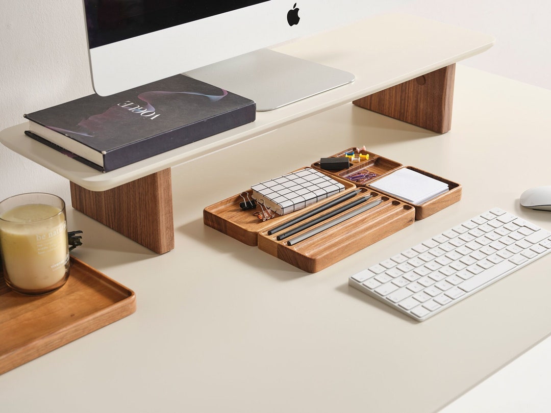 Study Desk Organizer Set, Office Desk Storage, Wooden Desk Organization