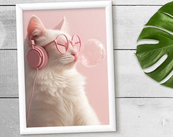 Set de arte mural de gatos: 10 pósteres imprimibles de gatos A4. Impresiones digitales de gatos. Ilustraciones divertidas y adorables. Alta calidad: 300 DPI.