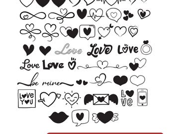 Paquete de imágenes prediseñadas de amor SVG: iconos de corazón y San Valentín para Cricut