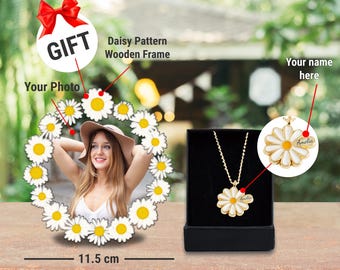 Collar de margaritas personalizado • Colgante de flor con nombre personalizado • Cadena de oro esmaltado para ella • Joyería hecha a mano con marco de regalo