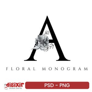 Floral Split Monogram, Flower Monogram Clipart, Floral Letter Graphic, Alphabet Bundle