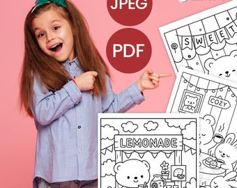 Słodkie Kawaii Animal Coloring Pages – 6 Wydrukowanych Arkuszy dla Dzieci – Cyfrowe Pobieranie PDF & JPEG