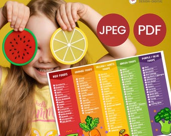 Tabla de alimentos del arco iris / Guía de alimentación saludable / Imprimible en formato A3 y A4 / Descarga digital