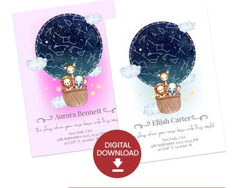 Mapa estelar personalizado / Póster de nacimiento de bebé personalizado / Arte mural para guardería / Imprimible en A3 y A4 / Regalo para baby shower / Descarga digital