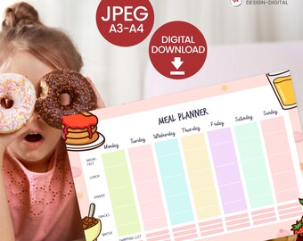 Planificador de comidas imprimible / Organizador semanal de alimentos / A3 y A4 / Descarga digital