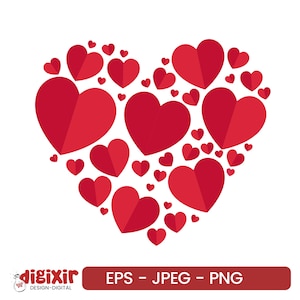 Heart Shape Made of Multiple Red Hearts – Romantic Valentine’s Day Design | Digital Download (EPS, PNG, JPEG)